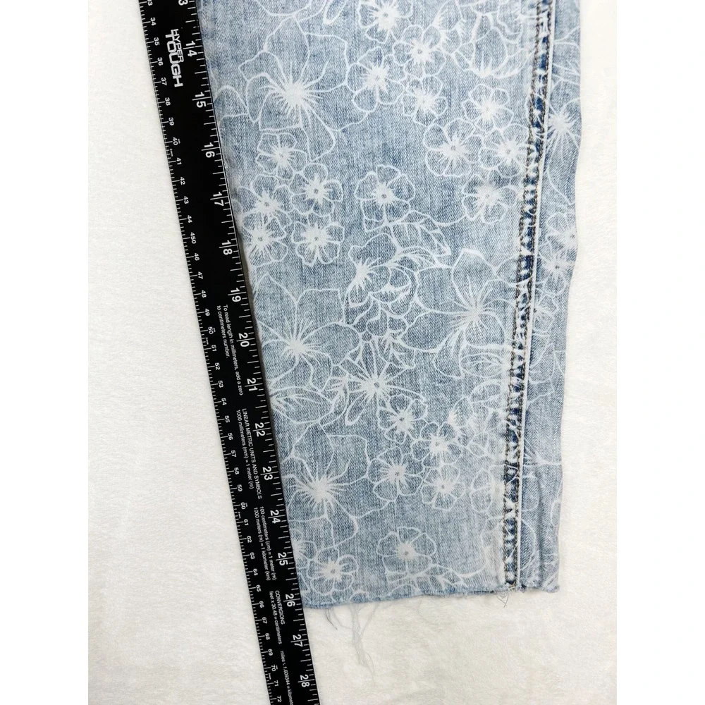 Ella Moss Super High Skinny Crop Floral Jeans Blue White Print Raw Hem Size 30